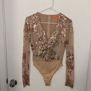 Gold Glitter Long Sleeve Bodysuit